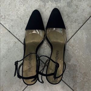 Yves Saint Laurent / Saint Laurent Black Pointed PVC Ankle Strap Heels – Size 8